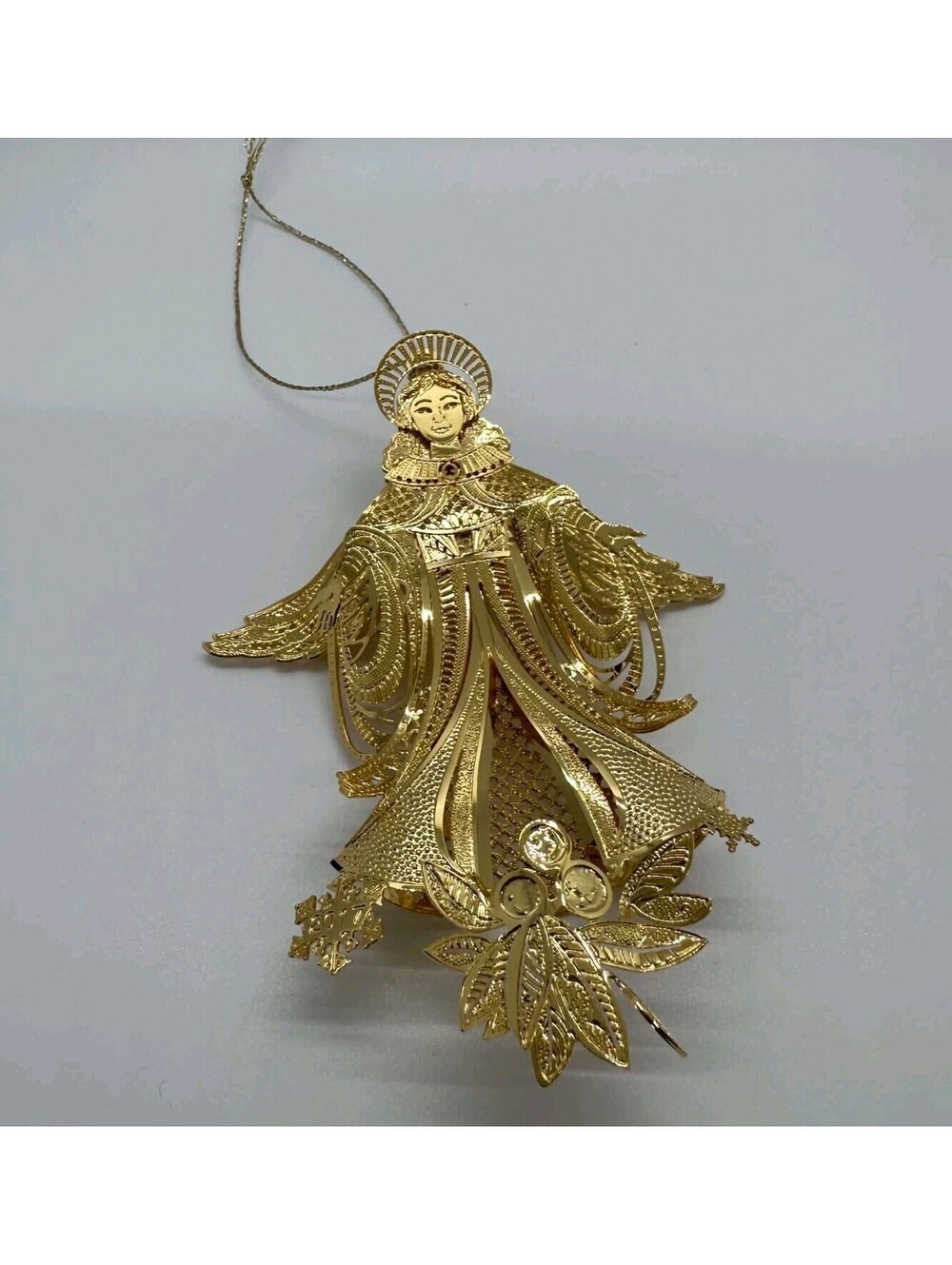 Danbury Mint 2017 Angel Christmas Ornament 23K Gold Plated Poinsettia EUC